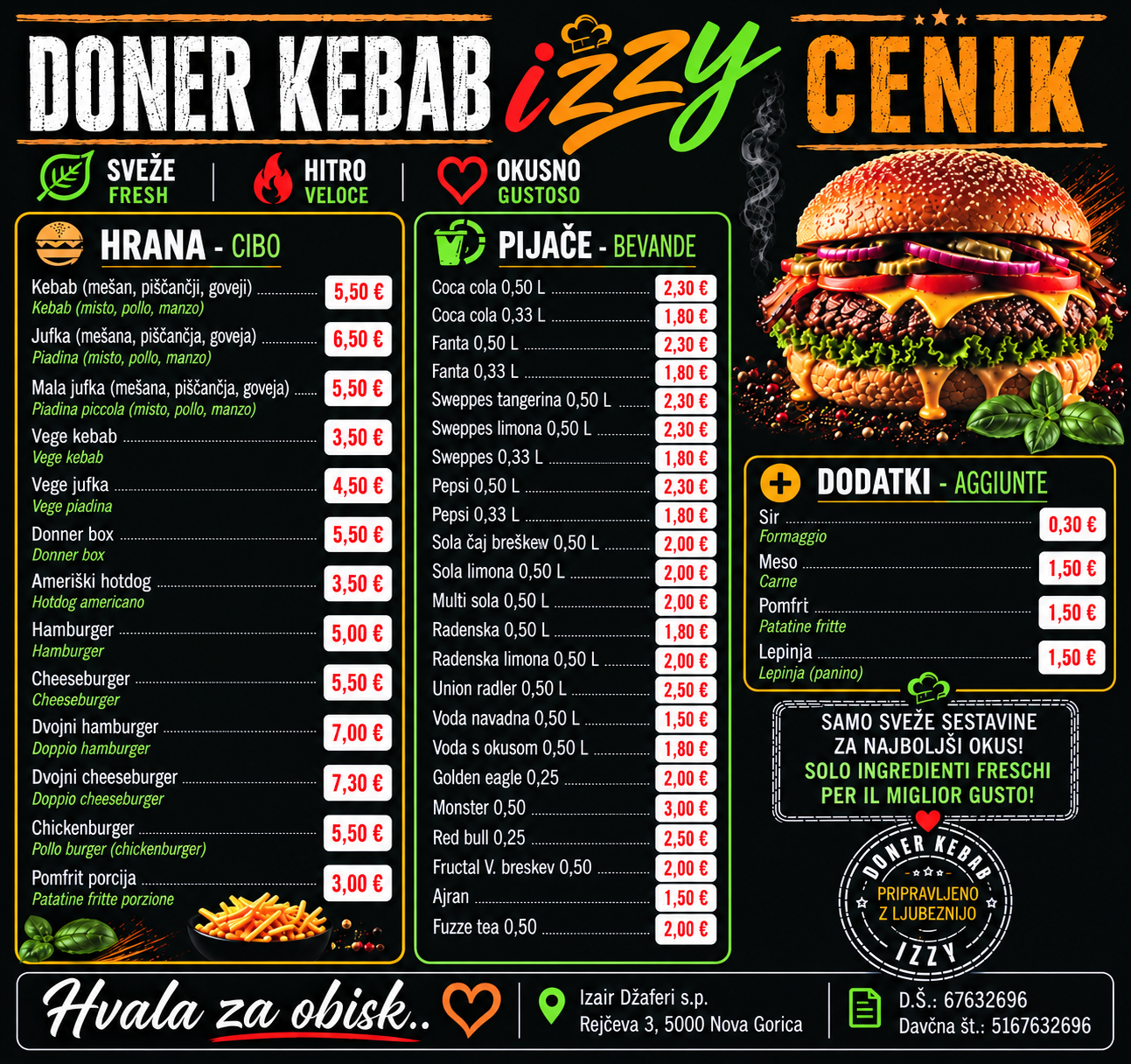 Izzy Kebab cenik